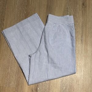 Talbots Women's Size 2 Blue Striped Linen Blend Wide Leg Crop Pants $120 NWT